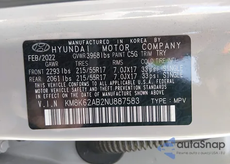 2022 Hyundai Kona Sel из США, поврежденный, VIN KM8K62AB2NU887583